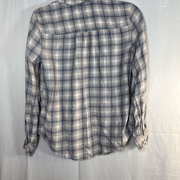 Abercrombie & Fitch Tan & Blue Plaid Button Up Shirt Women’s Size SMALL Preowned - Picture 15 of 16